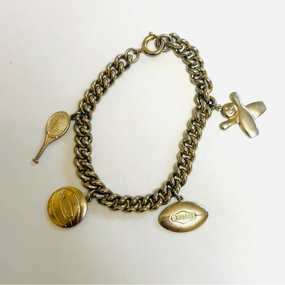 Vintage Gold Charm Bracelet with Sports Pendants - Picture 3 of 8